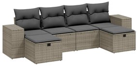 Set divano da giardino 6pz con cuscini grigio chiaro polyrattan