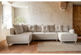 Divano letto angolare in velluto a coste beige (angolo sinistro/"U") Lazy Lukka - Miuform