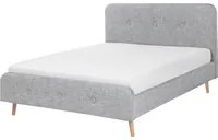 Letto Imbottito Tessuto Grigio Chiaro a Doghe Bottoni Decor 140 x 200 cm