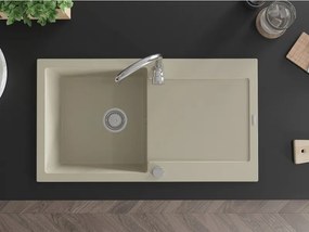 Mexen Leo lavello in granito a 1 vasca con sgocciolatoio 900 x 500 mm, beige, sifone cromato - 6501901010-69