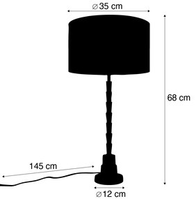 Lampada da Tavolo Bronzo con Paralume in Velluto, Motivo Foglia e Interno Oro - Pisos