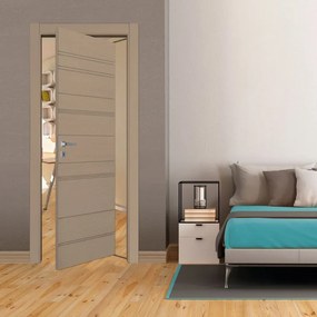 Porta interna rototraslante Mast Incisa in MDF laccato colore tortora, L 70 x H 210 cm, apertura reversibile