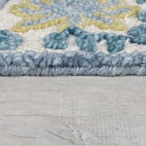 Tappeto blu/avorio in misto lana tessuto a mano 200x290 cm Myla Floral Frame – Flair Rugs