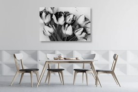 Quadro su tela – Tulipani primaverili in bianco e nero
