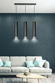 Lampadario 3 Luci Kibo In Acciaio Nero E Tubolari In Nero E Cromo