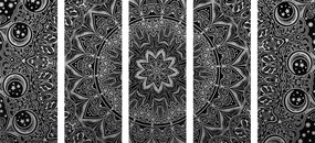 Quadri 5 pezzi – Mandala orientale in bianco e nero