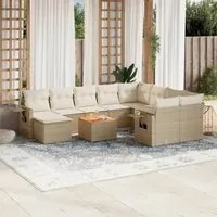 Set Divani da Giardino 11 pz con Cuscini Beige in Polyrattan 3224854