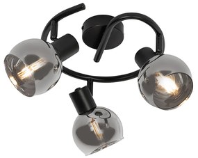 Faretto da Soffitto Smart Nero con Vetro Fumè 3 Luci incl. WiFi P45 - Vidro