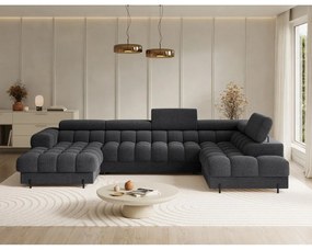 Divano angolare grigio scuro allungabile (con penisola a destra/a U) con rivestimento in bouclé Feraria – ELTAP