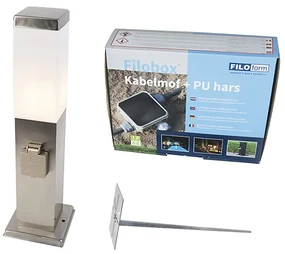 Lampada da esterno in acciaio con presa IP44 - Malios con picchetto da terra e pressacavo