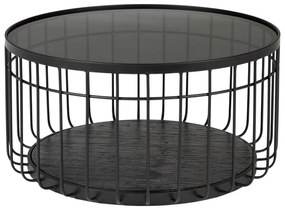 Tavolino nero con piano in vetro , ø 60 cm Lance - White Label