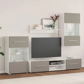 Mobile tv 5 pz con illuminazione a led grigio pietra truciolato