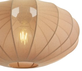 Lampada da terra Japandi nera con paralume in tessuto marrone - Bida