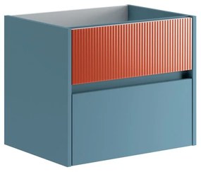 Mobile da bagno sotto lavabo Niwa blu pacifico frontale in vetro paprika laccato opaco L 59.5 x H 50 x P 45.5 cm 2 cassetti, lavabo non incluso