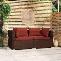 Divano a 2 Posti con Cuscini in Polyrattan Marrone cod mxl 37911