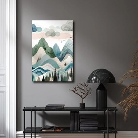 Quadro su tela – Montagne pastello e foresta scura