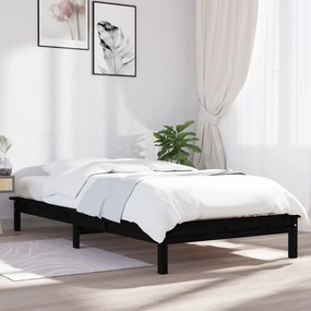 Giroletto Nero 90x200 Cm İn Legno Massello Di Pino /