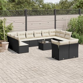 Set divani da giardino 13pz con cuscini nero in polyrattan