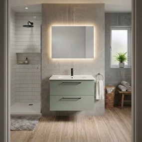 Mobile bagno sospeso Remix L 81 x H 58 x P 46 cm, 2 cassetti con maniglia nera verde opaco, lavabo con vasca centrale incluso