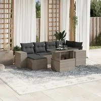 Set Divani da Giardino 7pz con Cuscini Grigio Chiaro Polyrattan 3269312