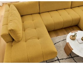 Divano angolare color senape allungabile e con contenitore (penisola a sinistra/a U) con rivestimento in ciniglia Fuji – Bobochic Paris