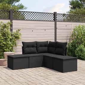 Set divani da giardino 5 pz con cuscini in polyrattan nero