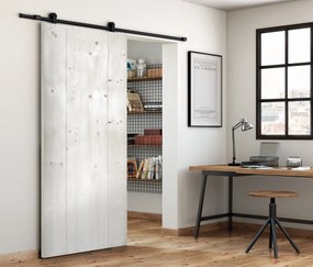 Porta scorrevole reversibile Barn bianco in alluminio bianco, L 86 x H 215 cm, con binario Loft nero