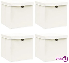 vidaXL Scatole Portaoggetti con Coperchi 4pz Bianco 32x32x32cm Tessuto