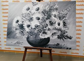 Stampa su tela – Dipinto a olio di fiori estivi in bianco e nero
