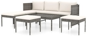 Set divani da giardino 6 pz con cuscini in polyrattan grigio