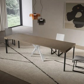 Consolle allungabile Libo - Tortora gambe bianche 90x40/300 cm