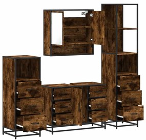 Set Mobili Da Bagno 4 Pz Rovere Fumo İn Legno Multistrato /