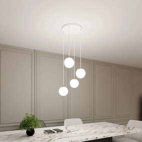 Lampadario a Sospensione in Acciaio e Vetro ROYAL 4 Bianco o Nero 4xE14