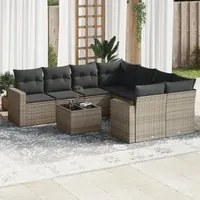 Set Divano da Giardino 9 pz con Cuscini Grigio in Polyrattan 3251097