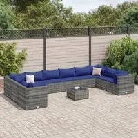 Set Divani da Giardino 11 pz con Cuscini in Polyrattan Grigio 3308295