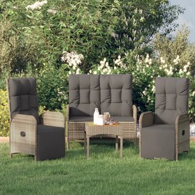 Set Da Pranzo Da Giardino 3 Pz Con Cuscini İn Polyrattan Grigio /