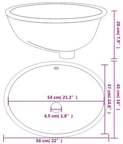 Lavandino da Bagno Bianco 56x41x20 cm Ovale in Ceramica