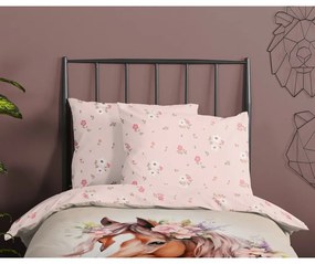 Set copripiumino e federa da bambini rosa/marrone in cotone per letto singolo 140x200 cm Avera – Good Morning