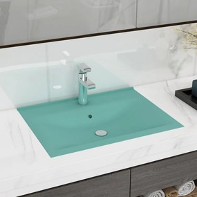 Lavabo Con Foro Rubinetto Verde Chiaro Opaco 60x46 Cm Ceramica /