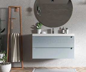 Mobile bagno soft blue 100x45 Toledo due cassetti con lavabo in carica minerale e mdf