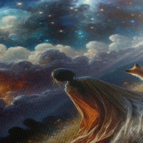 Quadro su tela – Figura con volpe e cane sotto le stelle