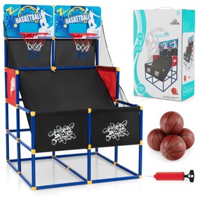 Costway Gioco arcade di pallacanestro con 4 palline e pompa di gonfiaggio, Pallacanestro a doppio tiro per bambini