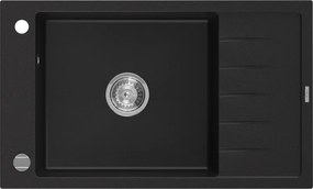 Mexen Elias lavello in granito 1-vasca con gocciolatoio 795 x 480 mm, nero, sifone cromato - 6511791005-77