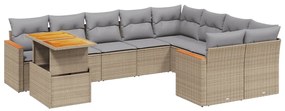 Set divano da giardino 10 pz con cuscini beige in polyrattan