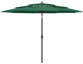 Ombrellone A 3 Livelli Con Palo İn Alluminio Verde 3 M /