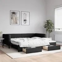 Divano Letto Estraibile con Cassetti Nero 100x200 cm in Tessuto 3196621