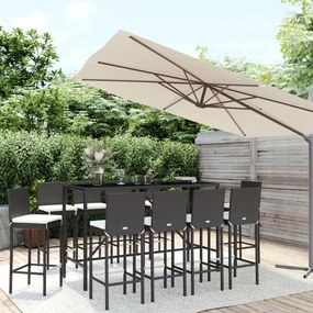 Set Bar da Giardino 11 pz con Cuscini in Polyrattan Nero