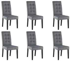 Lotto di 6 sedie in Tessuto grigio e Gambe legno nero - VILLOSA
