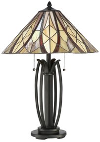 Lampada Da Scrivania Tiffany Victory Vetro Bronzo Valiant 2 Luci E27