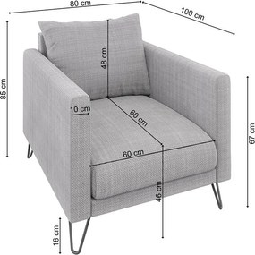 Poltrona grigio chiaro con rivestimento in ciniglia Freya – Ropez